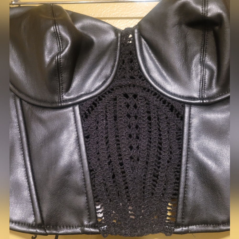 Zara Black Faux Leather & Crochet Bustier Top - Picture 2 of 8